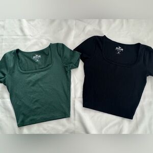 Hollister Ribbed Baby Tee Bundle XS Cropped Fitted Neutral Tops